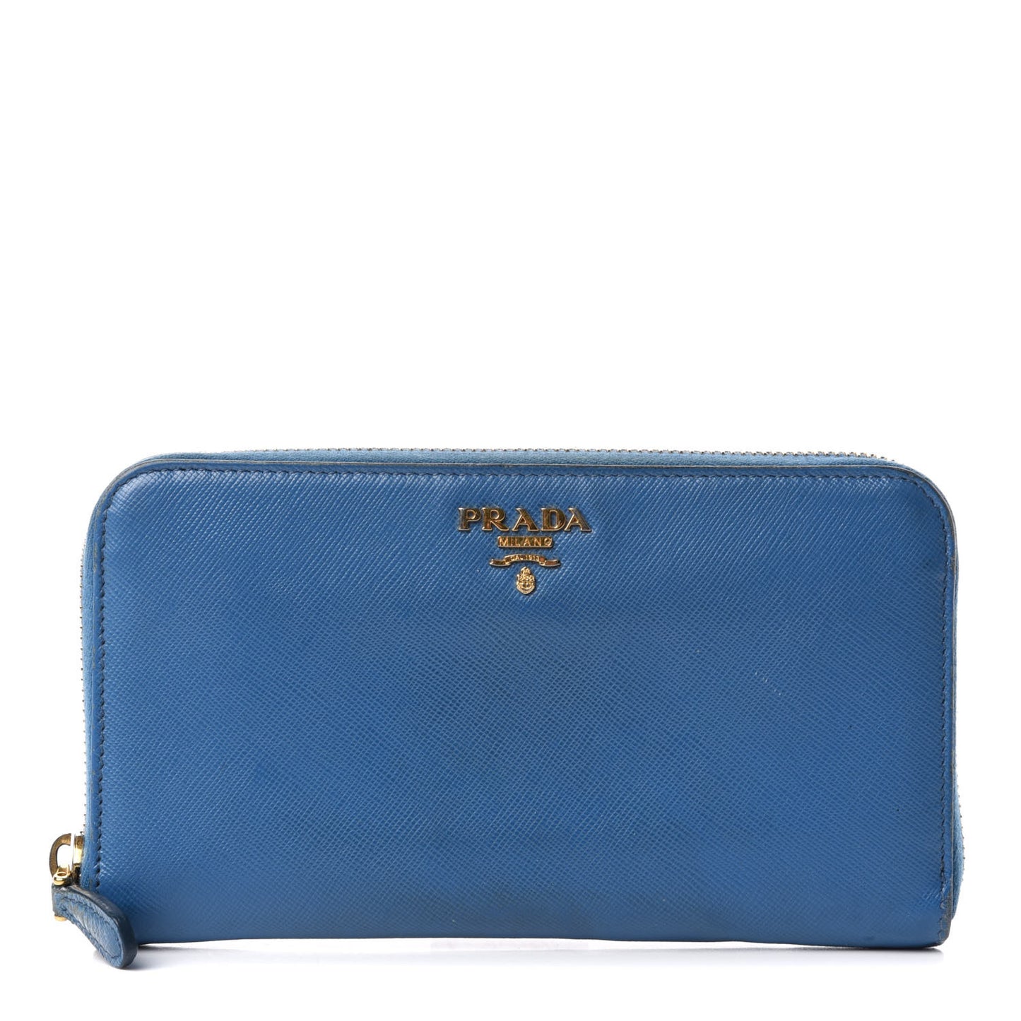 Saffiano Metal Zip Around Wallet Blue