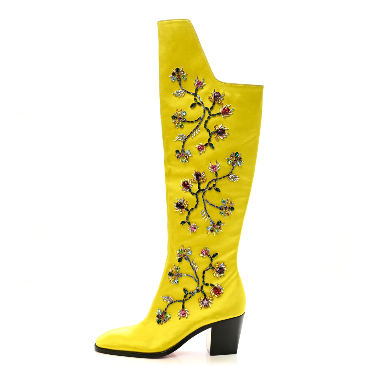 Christian Louboutin Satin Morgan Fleur 70 Over The Knee Boots 42 Yellow 1 of 12
