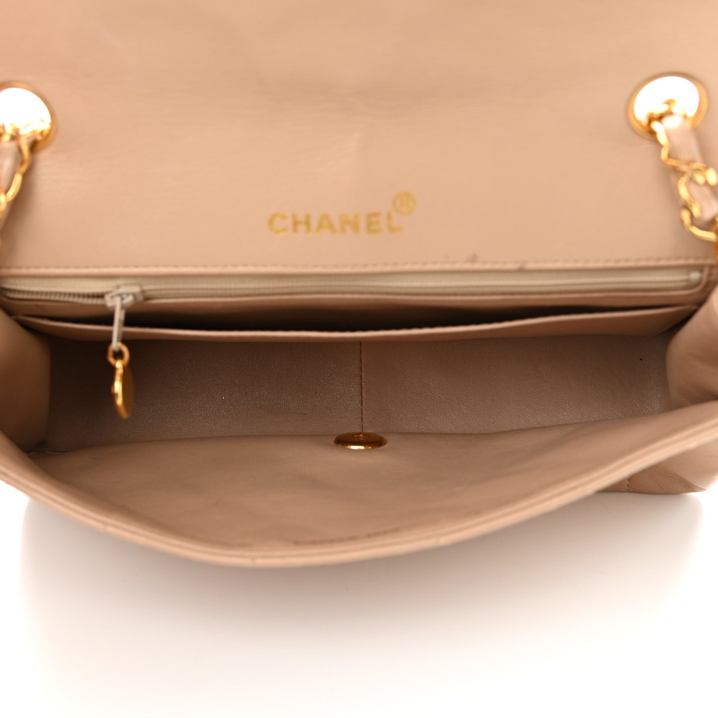 Lambskin Quilted Medium Single Flap Beige