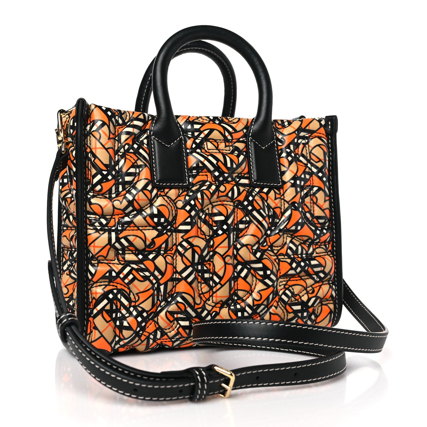 Lambskin Quilted Printed TB Heritage Check Mini Freya Tote Orange