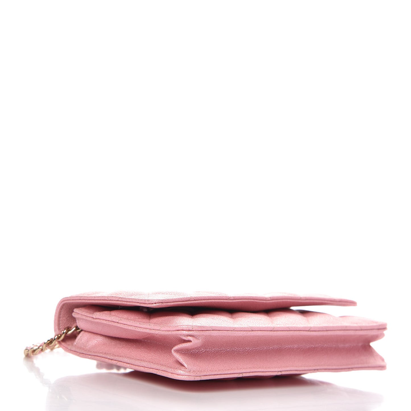 Iridescent Caviar Quilted Wallet on Chain WOC Rose Pink