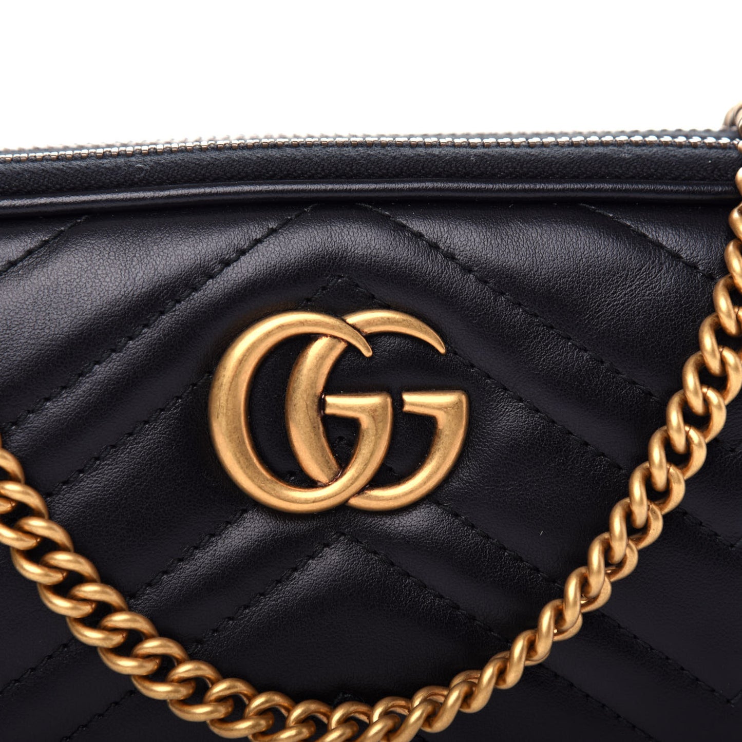 Calfskin Matelasse Mini GG Marmont Chain Crossbody Bag Black