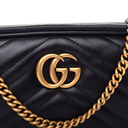 Gucci Calfskin Matelasse Mini GG Marmont Chain Crossbody Bag Black 12 of 13