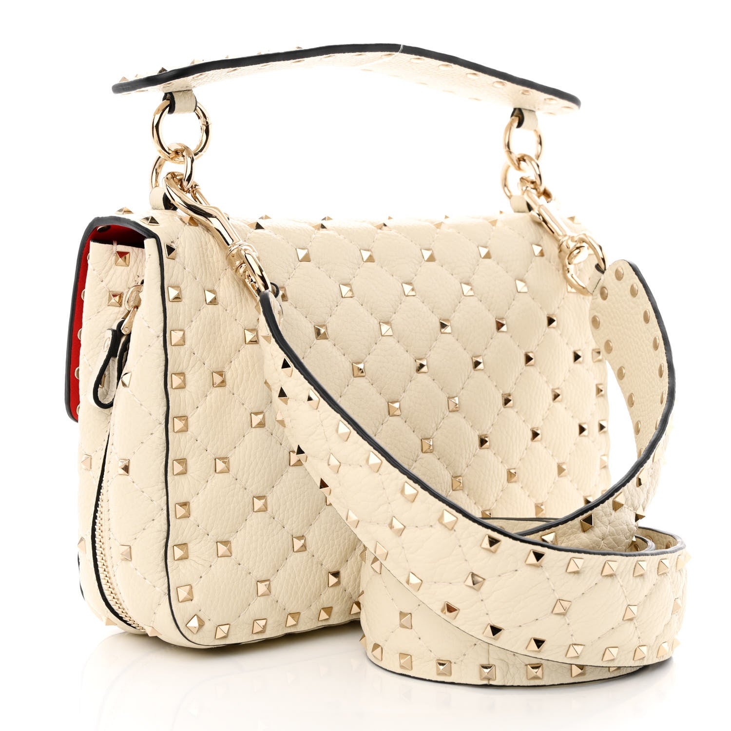 Valentino Garavani Grained Calfskin Medium Rockstud Spike Shoulder Bag Light Ivory 3 of 9