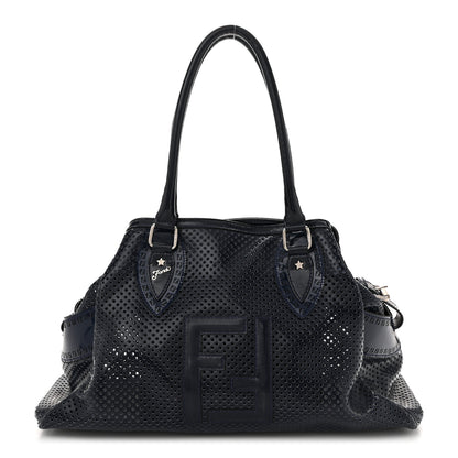 Fendi Patent Perforated Calfskin Bag De Jour Perforated Tote Navy 1 of 10