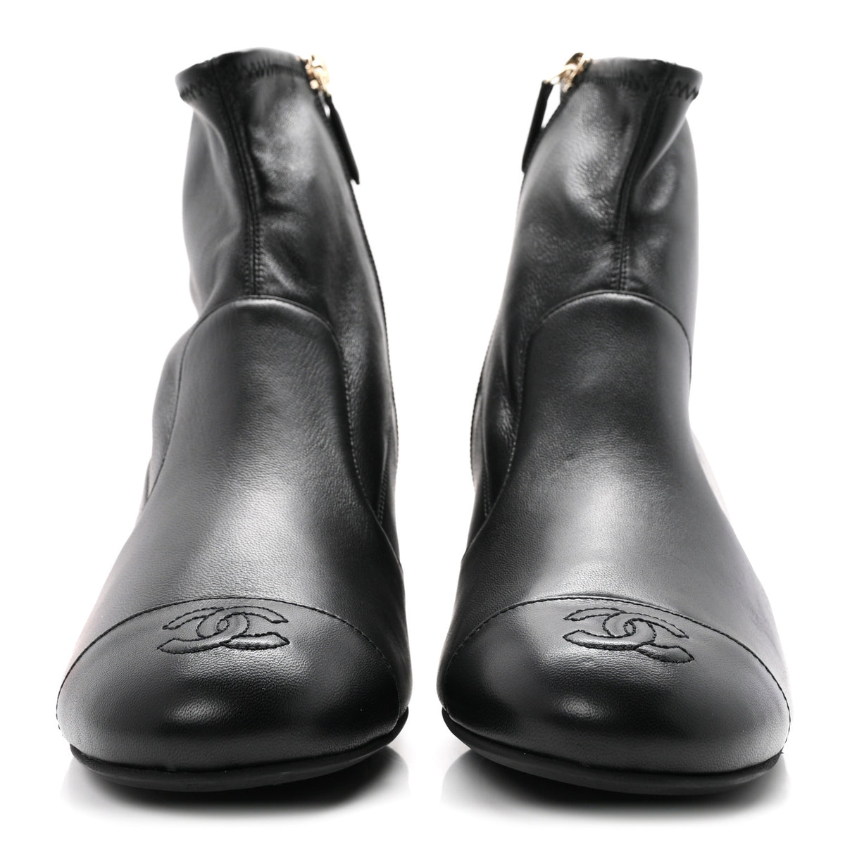 Chanel Stretch Lambskin Cap Toe CC Uniform Short Boots 40.5 Black 3 of 9