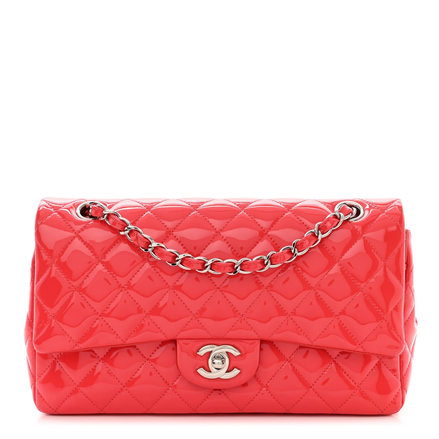 Chanel Patent Quilted Medium Double Flap Dark Pink 1 of 12