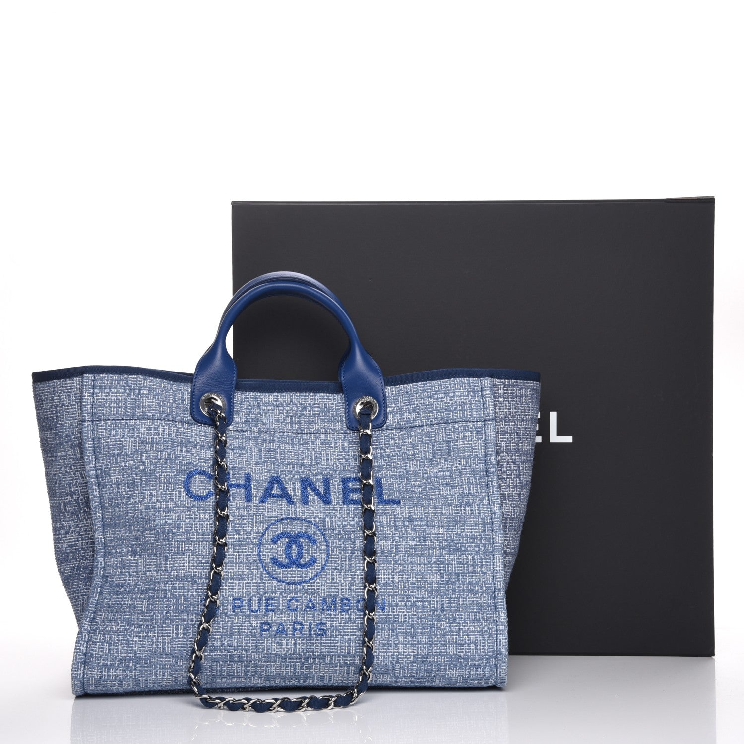 Chanel Woven Straw Raffia Large Deauville Tote Blue 9 of 9