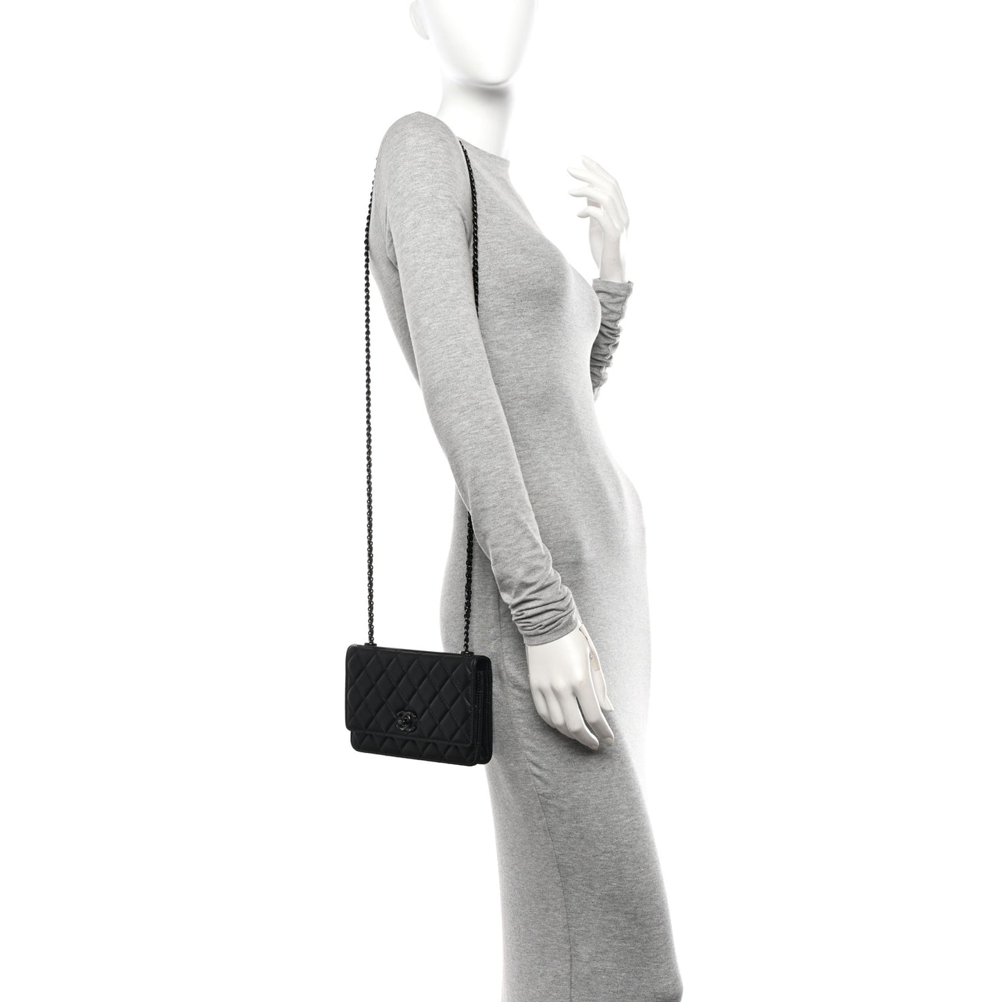 Lambskin Quilted Trendy CC Wallet On Chain WOC So Black