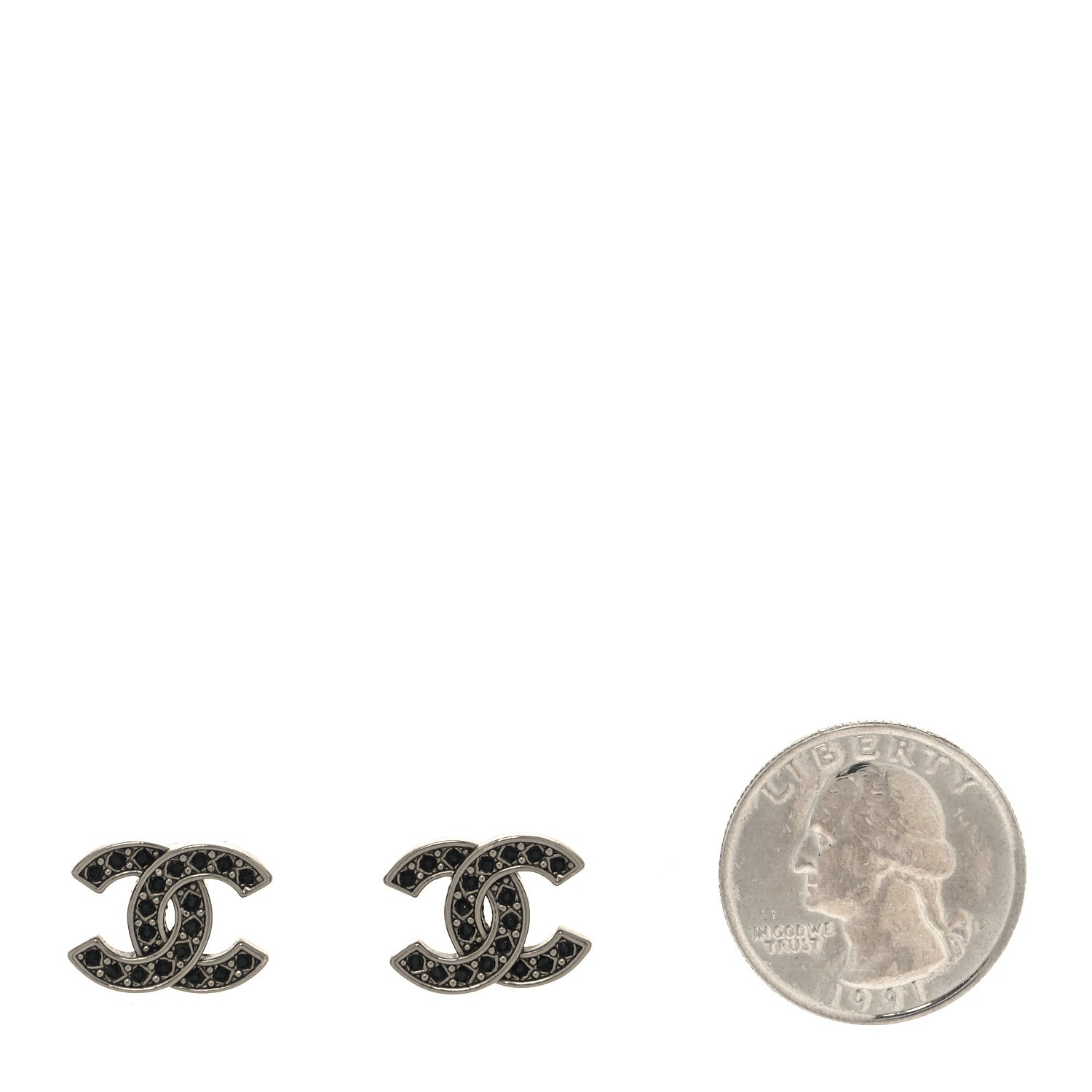 Chanel Ruthenium Crystal CC Earrings Black 2 of 4