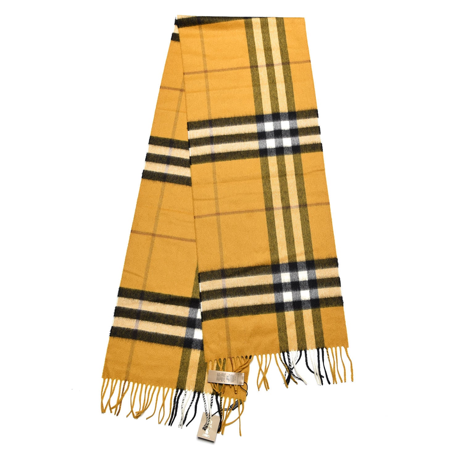 Burberry Cashmere Giant Check Fringe Scarf Amber Yellow 3 of 5