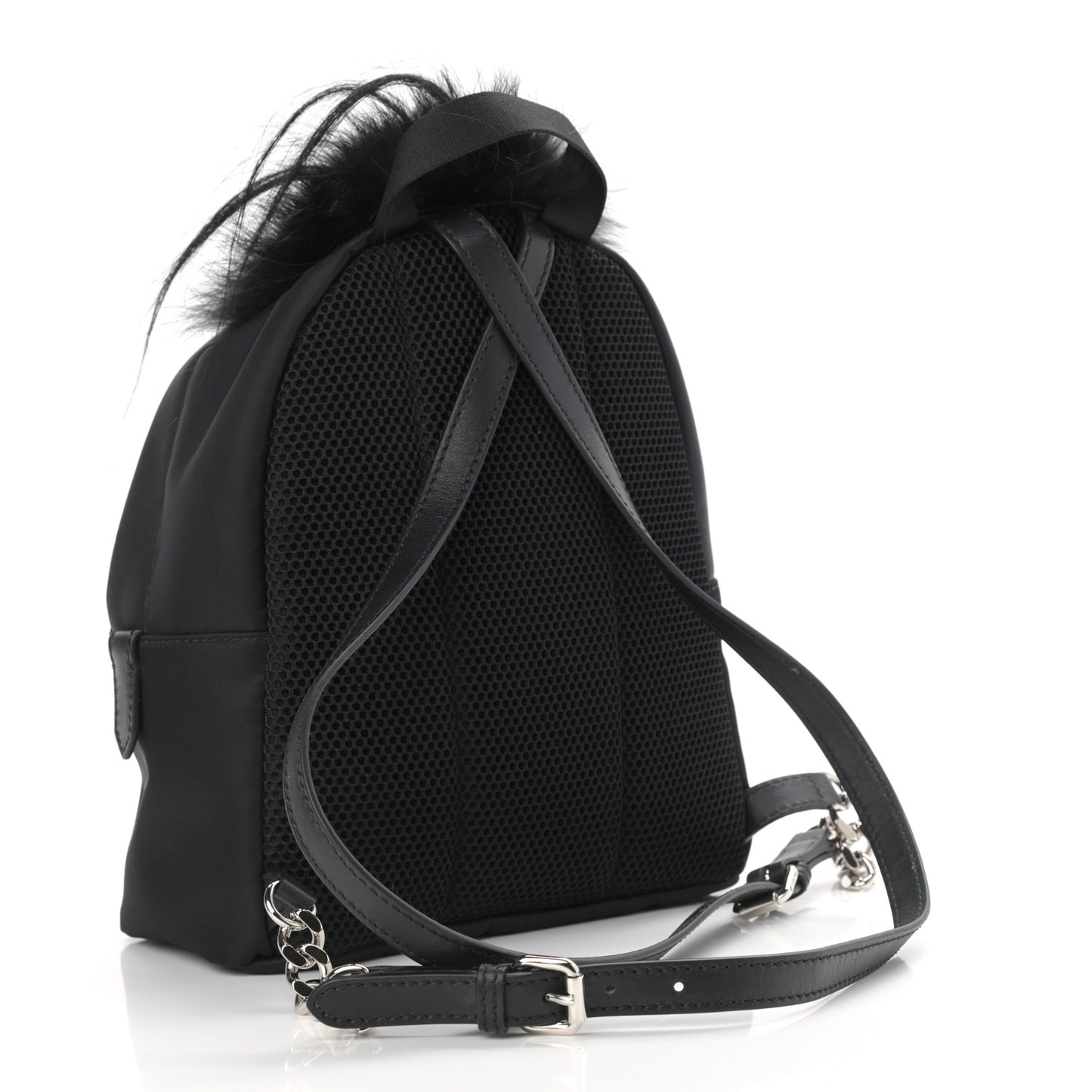Nylon Vitello Dolce Goat Fox Fur Crocodile Monster Eyes Mini Backpack Black Sunflower