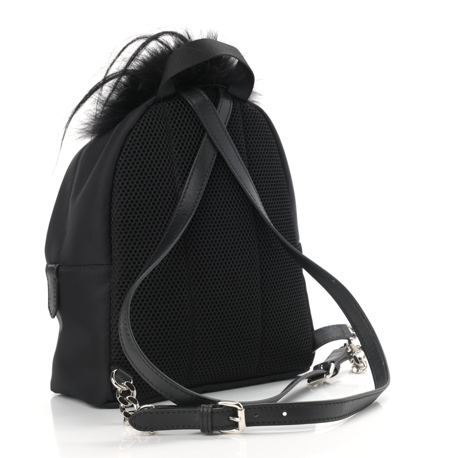 Fendi Nylon Vitello Dolce Goat Fox Fur Crocodile Monster Eyes Mini Backpack Black Sunflower 2 of 9