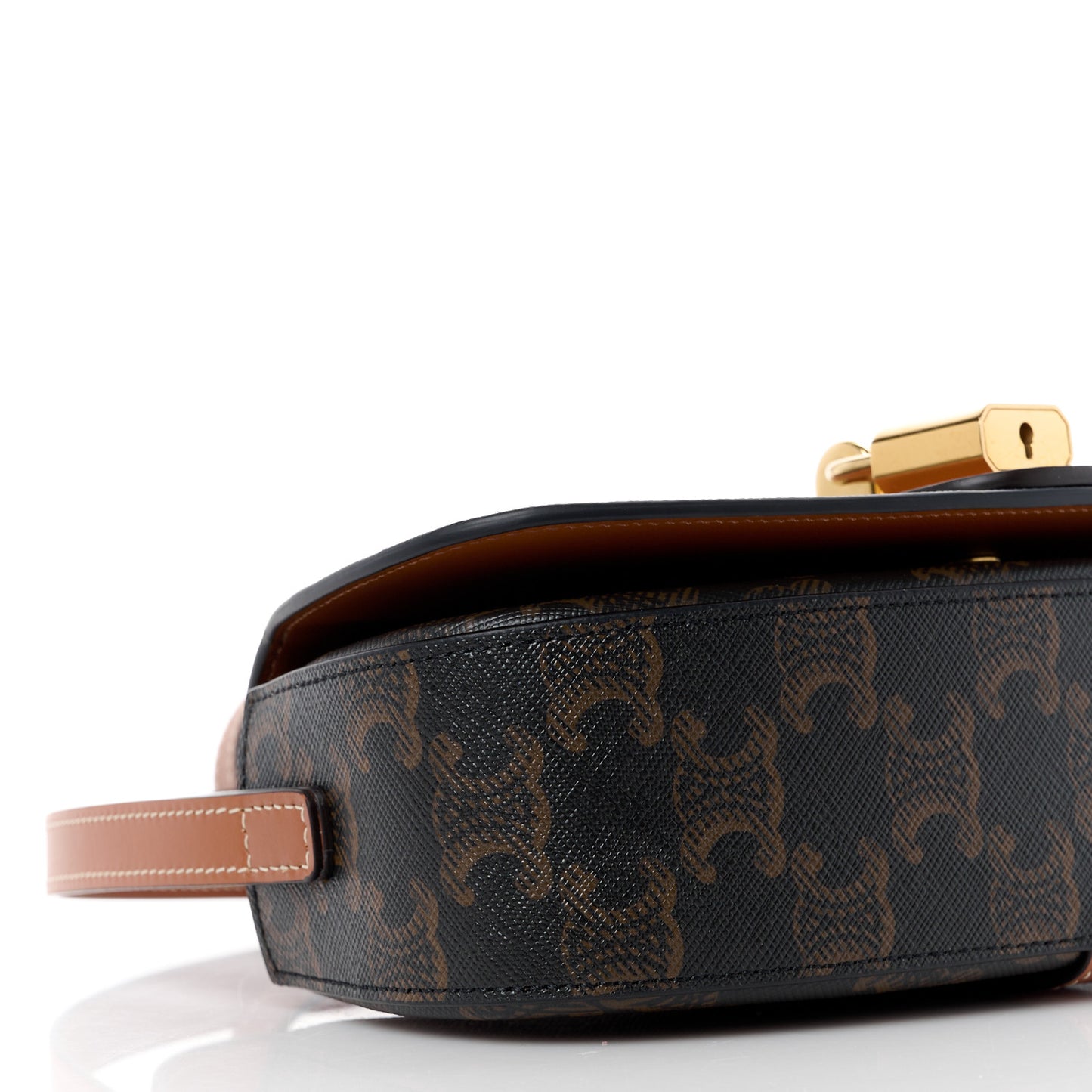 Triomphe Canvas Calfskin Tabou Clutch on Strap Tan