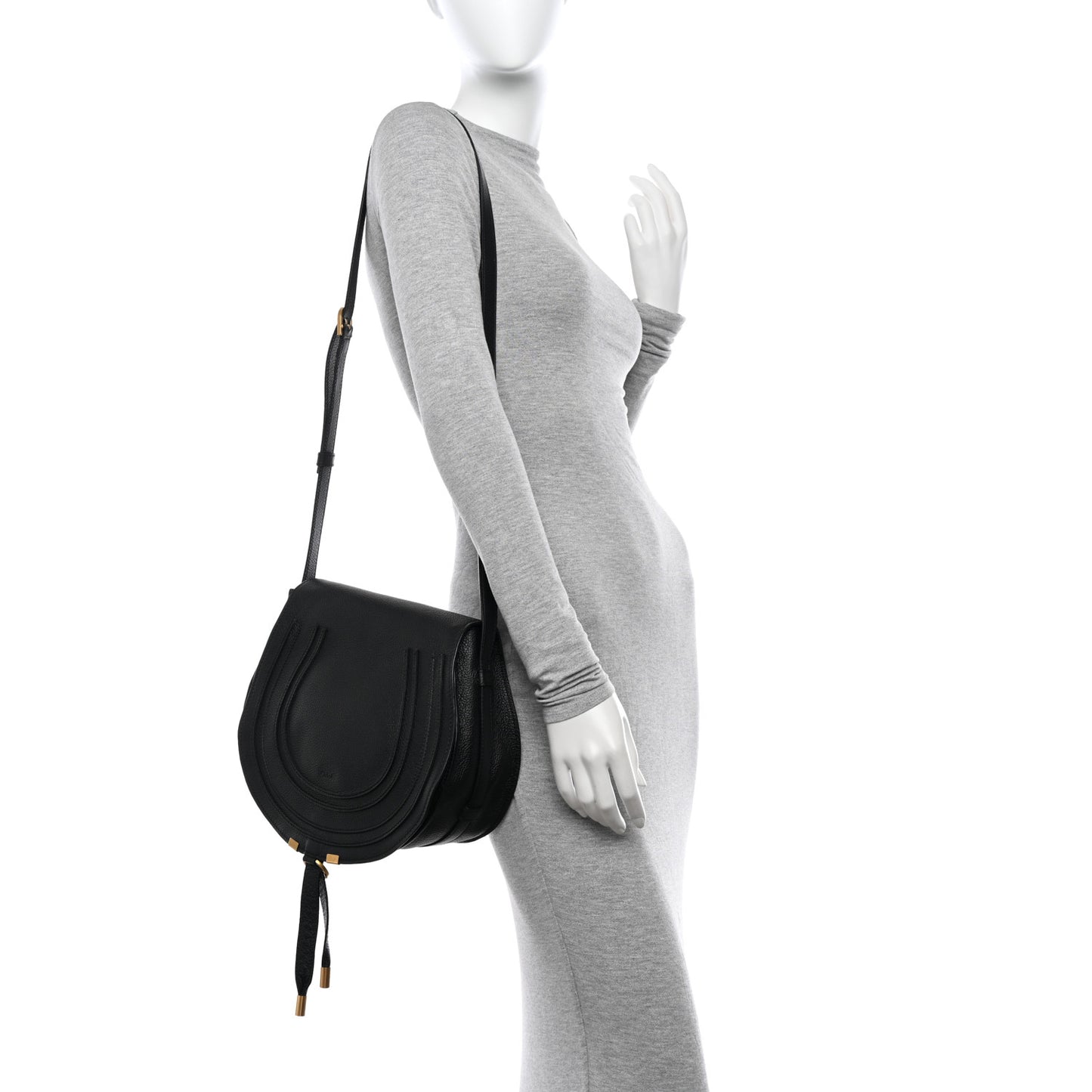 Calfskin Medium Marcie Round Crossbody Bag Black