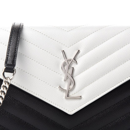 Saint Laurent Grain De Poudre Matelasse Chevron Monogram Envelope Chain Wallet Pearl White Black 10 of 10