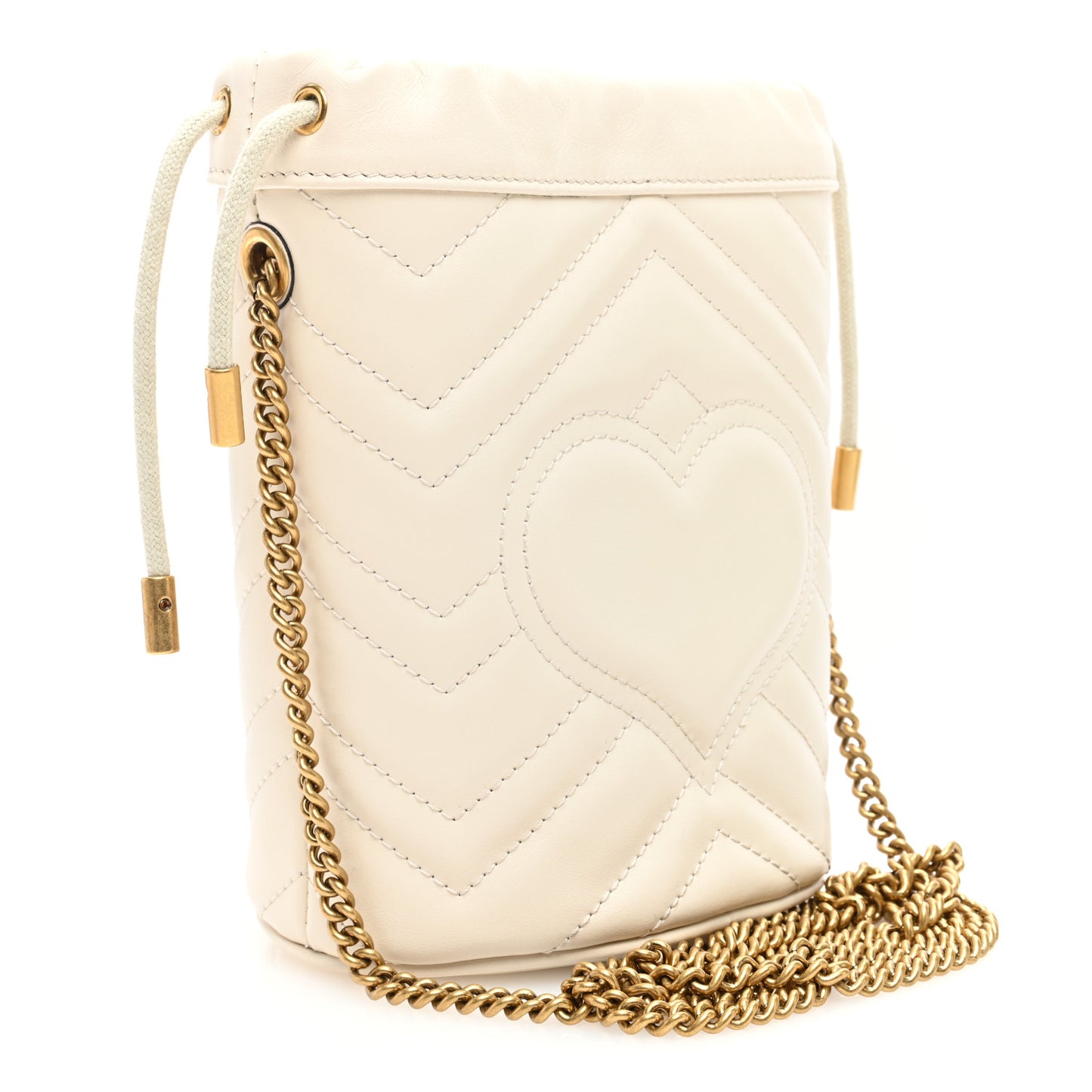 Calfskin Matelasse Mini GG Marmont 2.0 Bucket Bag White