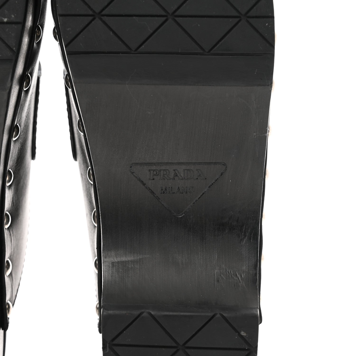 Prada Natural Calfskin Metal Triangle Logo 45mm Clogs 38 Black 6 of 12