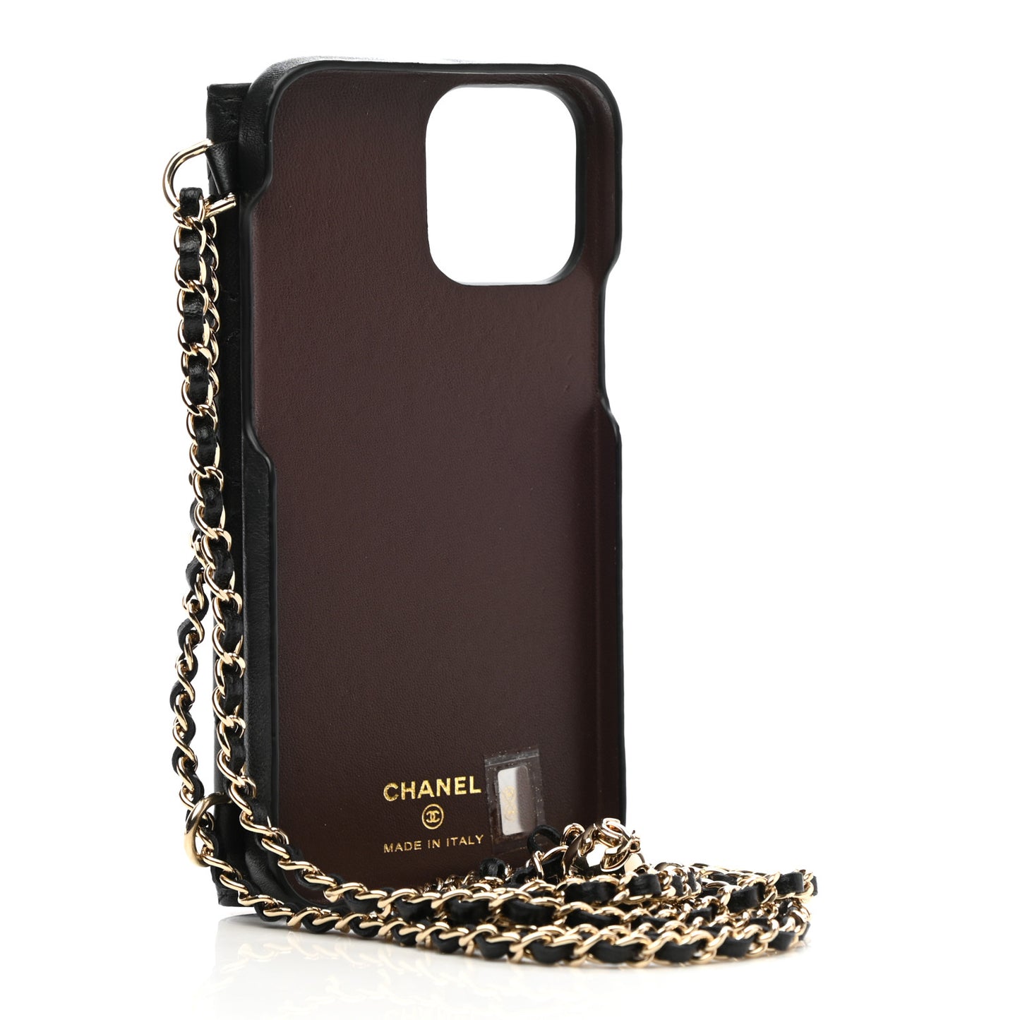 Lambskin Quilted iPhone XII Pro Max Case With Chain Black