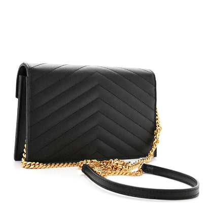 Saint Laurent Grain De Poudre Matelasse Chevron Monogram Envelope Chain Wallet Black 3 of 11