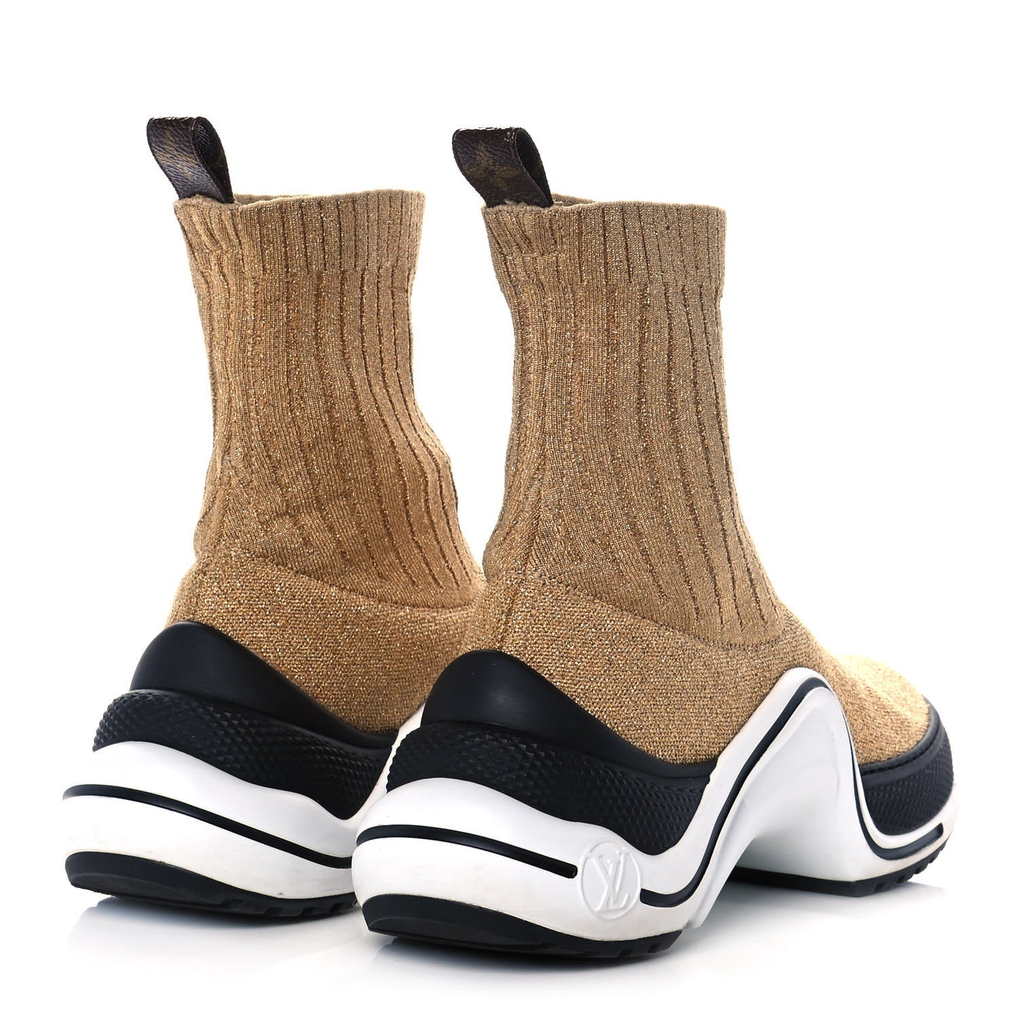 Glitter Stretch Textile Monogram LV Archlight Sneaker Boots 36 Gold Black