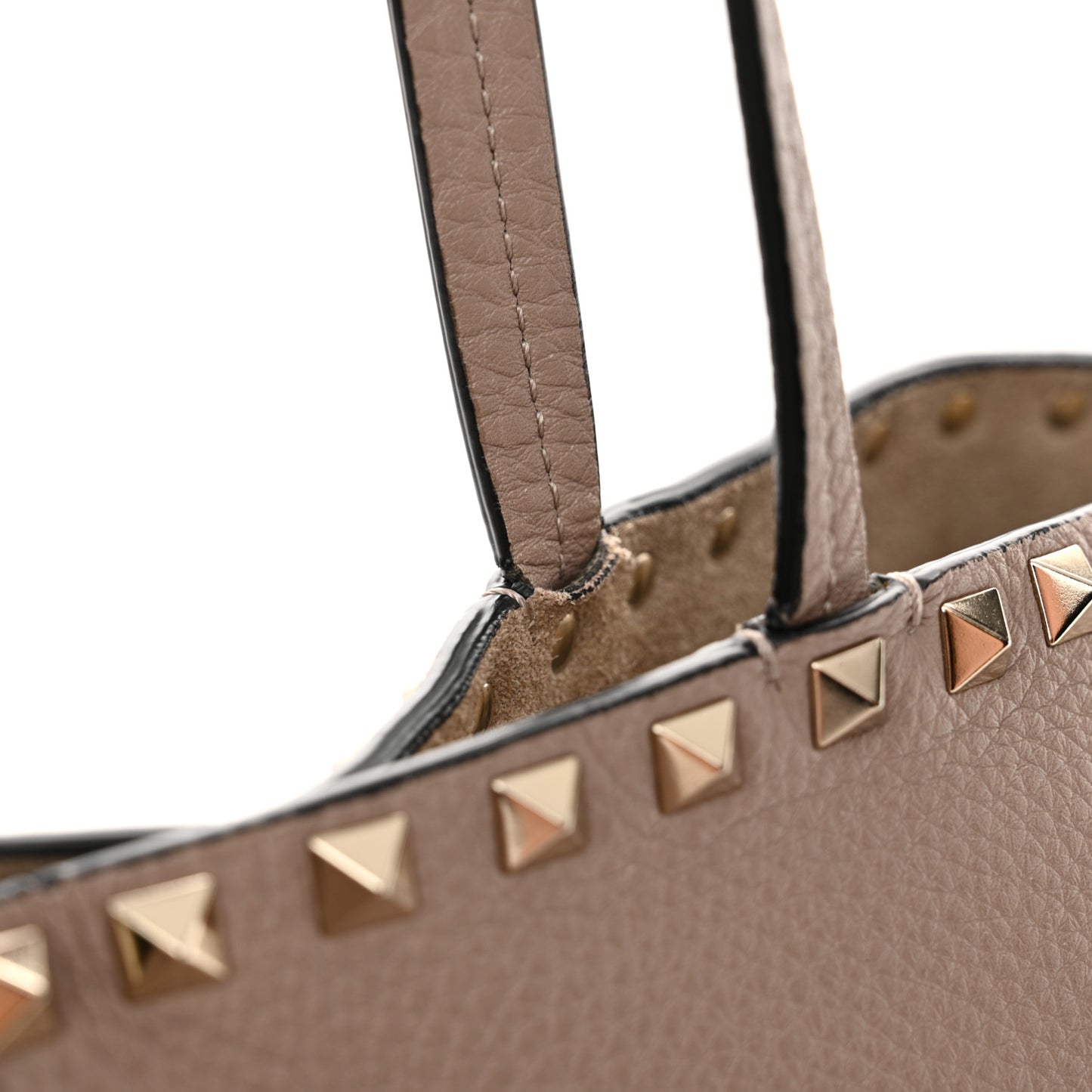 Grained Calfskin Rockstud Shoulder Tote Poudre