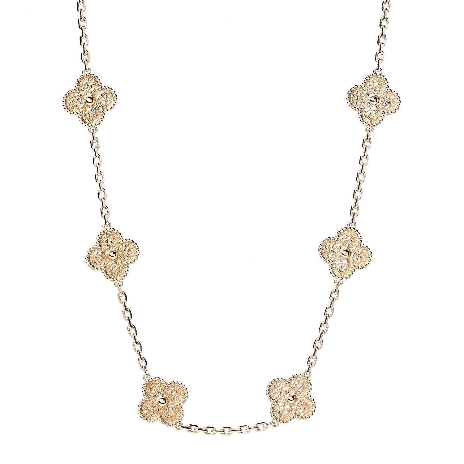 Van Cleef & Arpels 18K Yellow Gold 10 Motifs Vintage Alhambra Necklace 1 of 6
