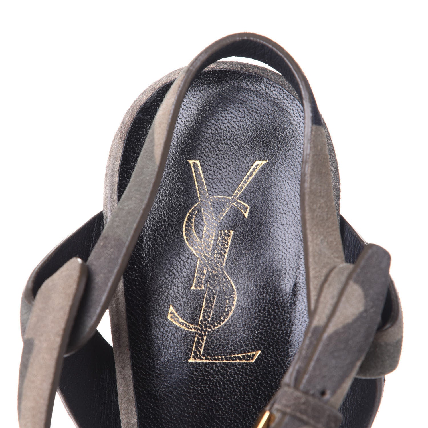 Saint Laurent Suede Camouflage Print Tribute 105 Platform Sandals 37.5 Green 10 of 10