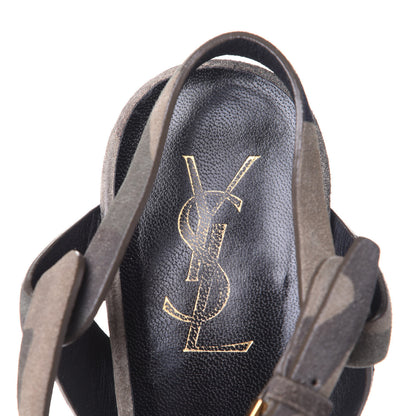 Saint Laurent Suede Camouflage Print Tribute 105 Platform Sandals 37.5 Green 10 of 10