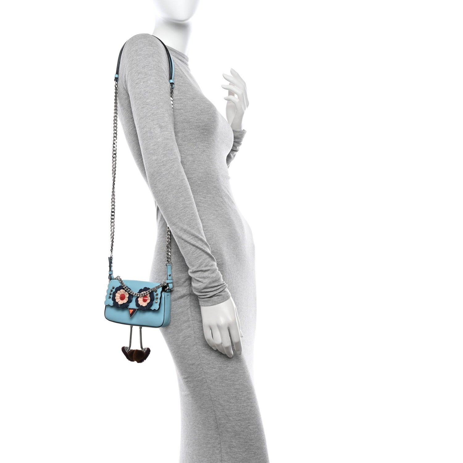 Fendi Calfskin Mink Fur Hypnoteyes Micro Baguette Turchese Pallido Blueberry Multicolor 2 of 10