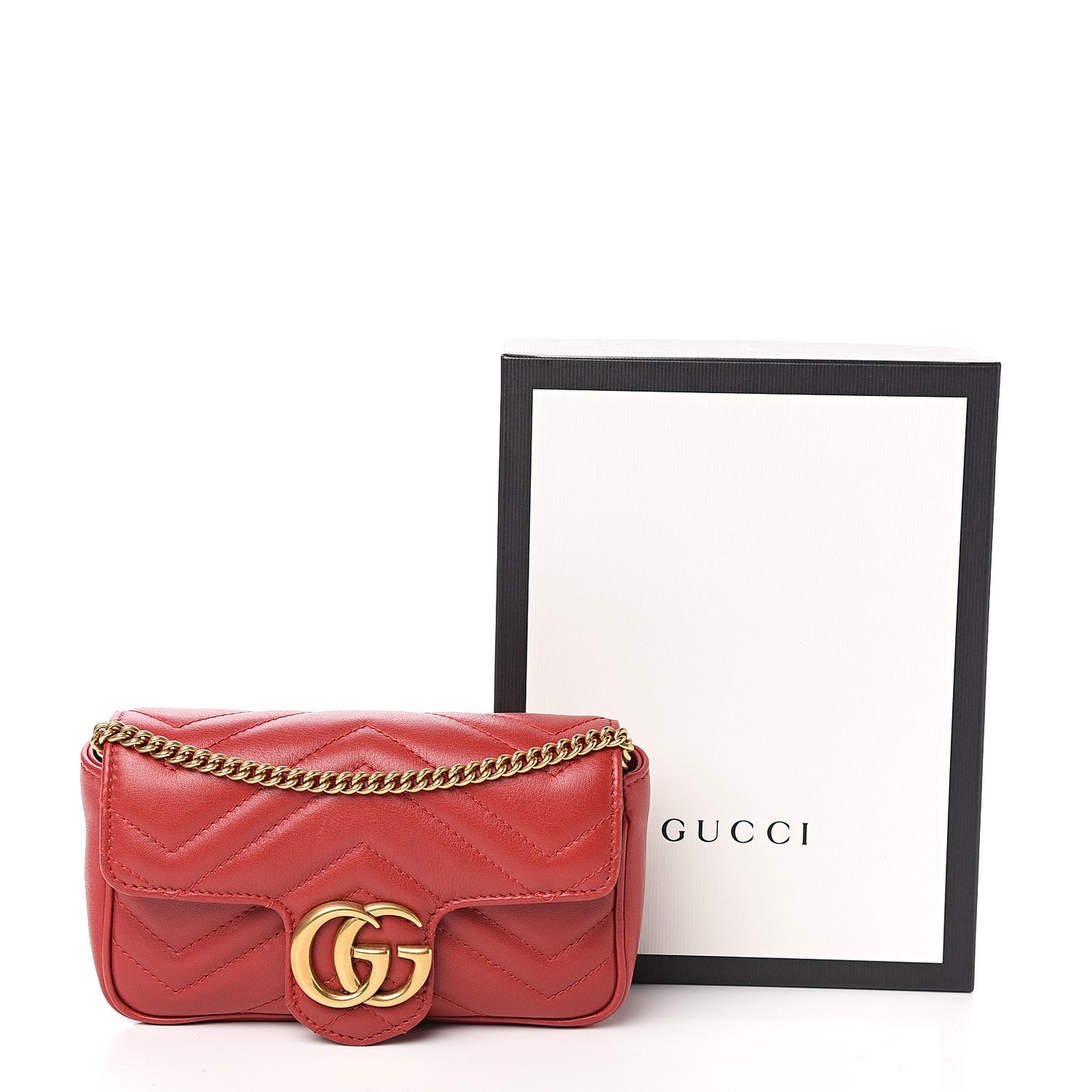 Calfskin Matelasse Super Mini GG Marmont Shoulder Bag Hibiscus Red