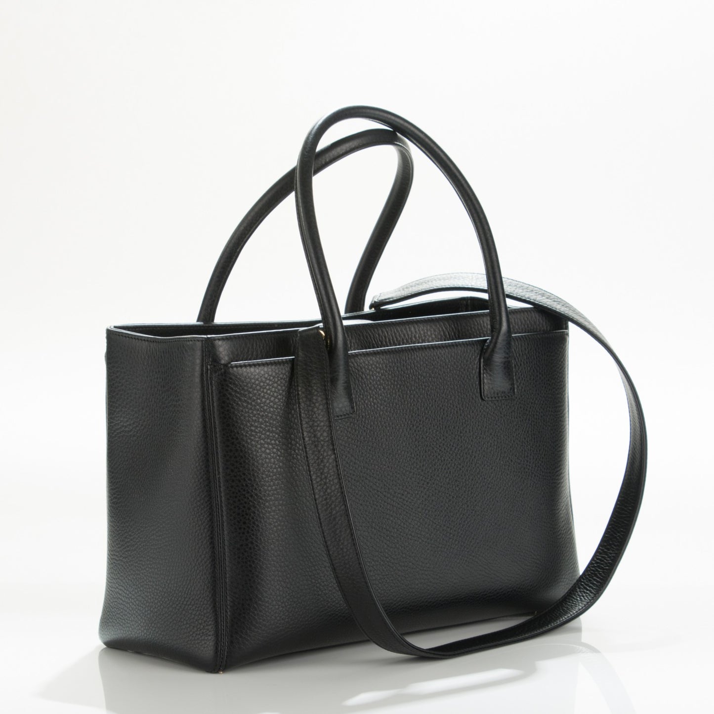 Calfskin Cerf Executive Shopper Tote Black