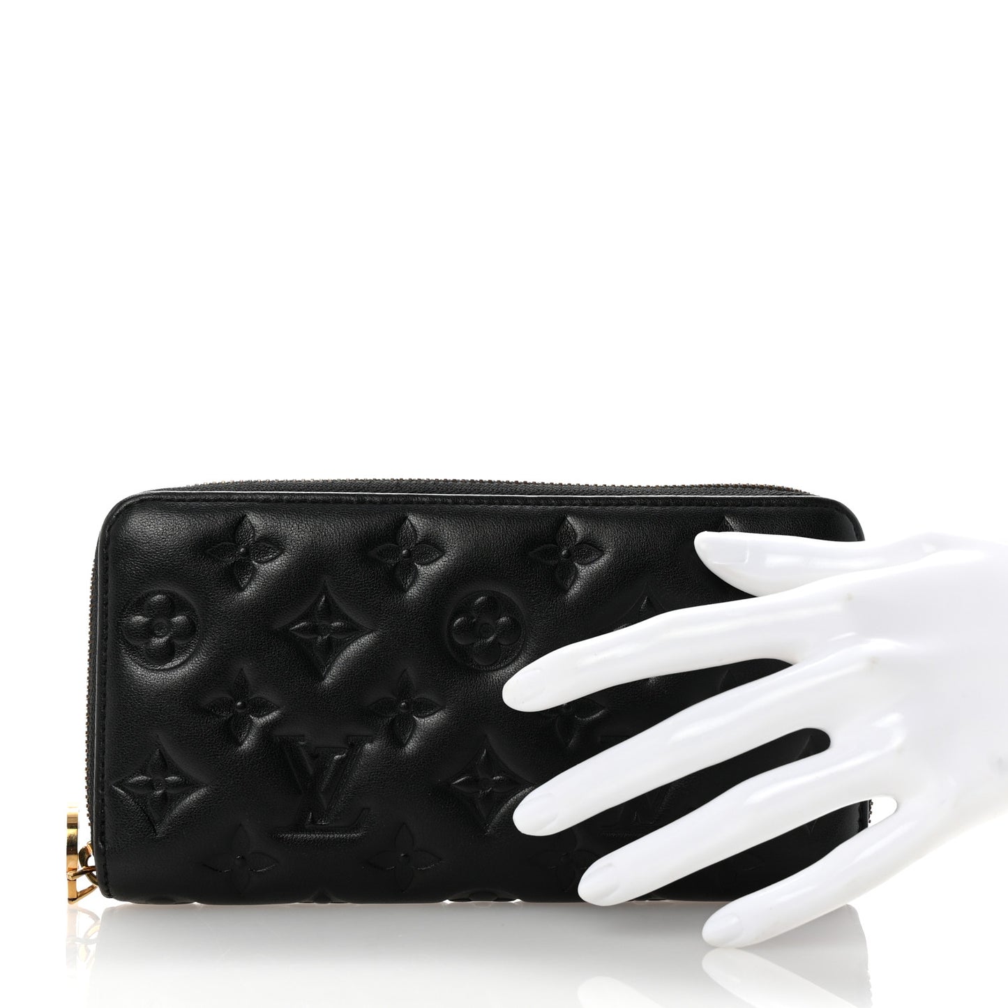 Lambskin Embossed Monogram Coussin Zippy Wallet Black