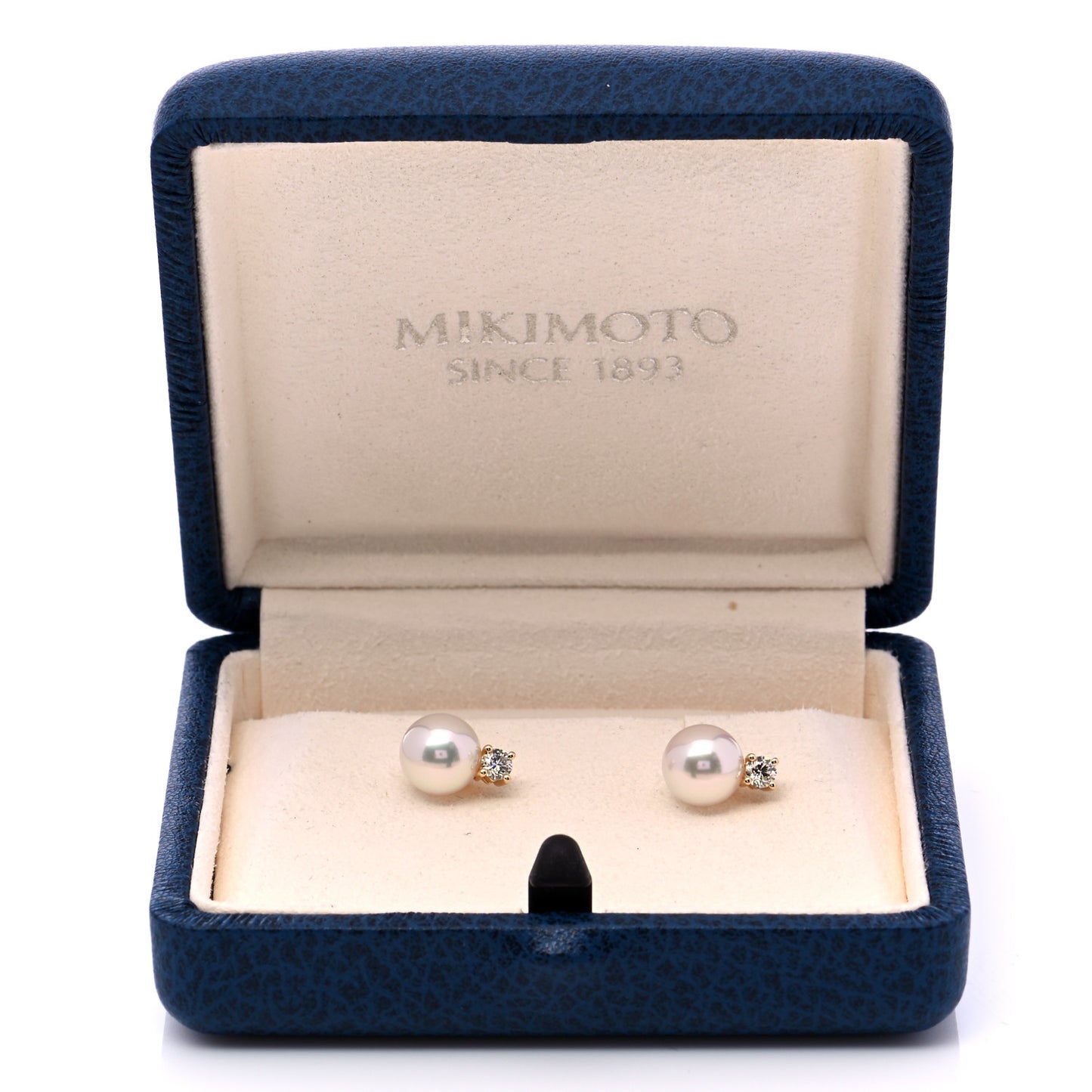 18K Yellow Gold Diamond Akoya Pearl 7-7.5mm Stud Earrings