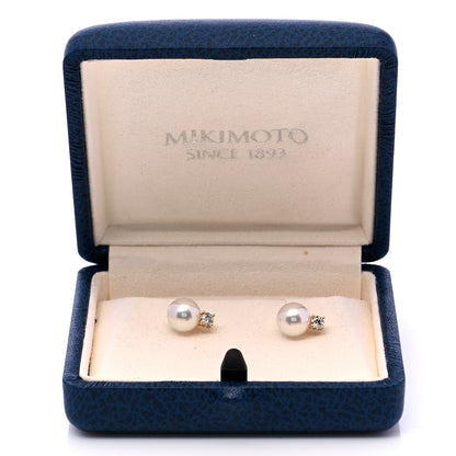 Mikimoto 18K Yellow Gold Diamond Akoya Pearl 7-7.5mm Stud Earrings 8 of 8