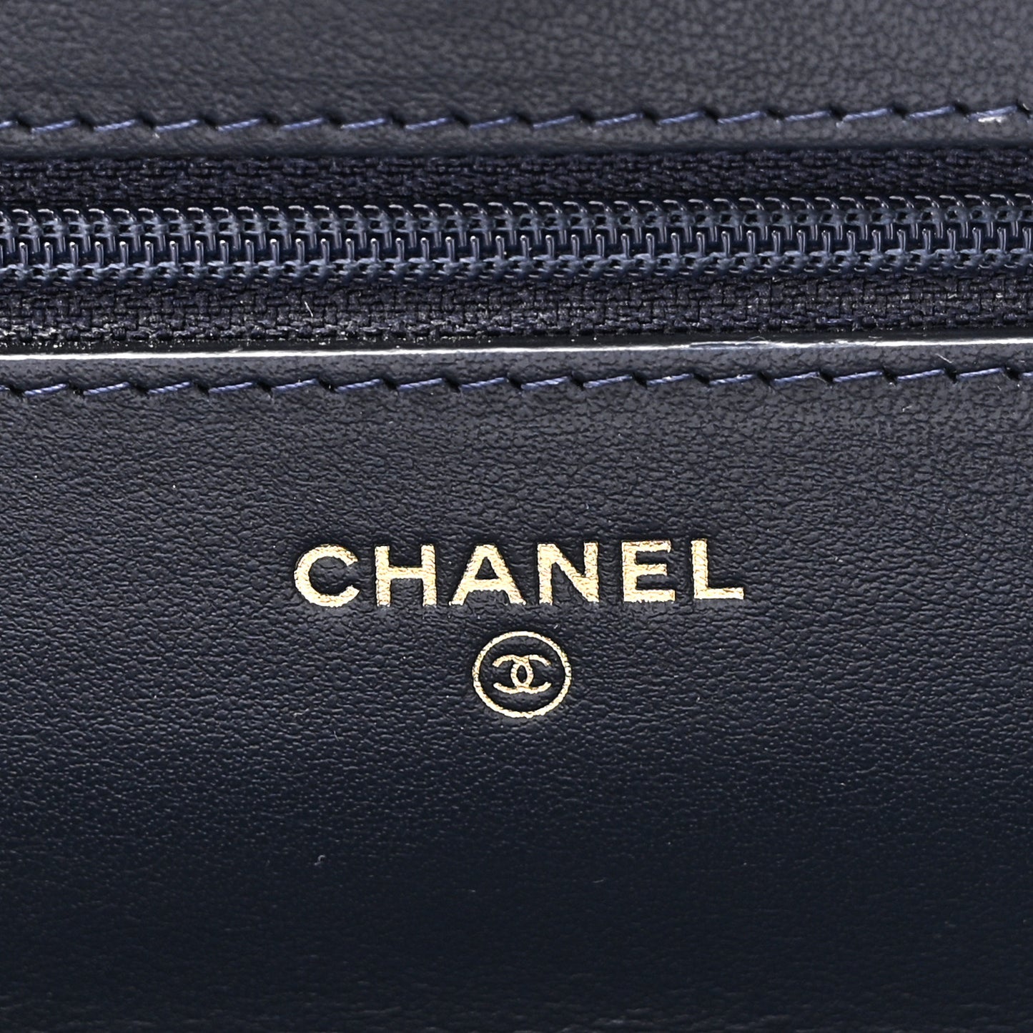 Lambskin Quilted Wallet On Chain WOC Navy