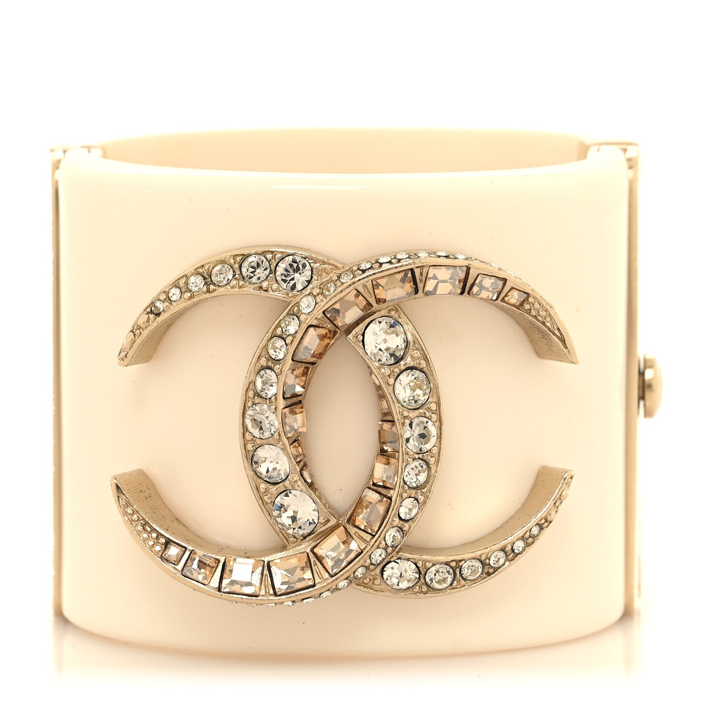 Resin Baguette Crystal Dubai CC Cuff Bracelet White Gold