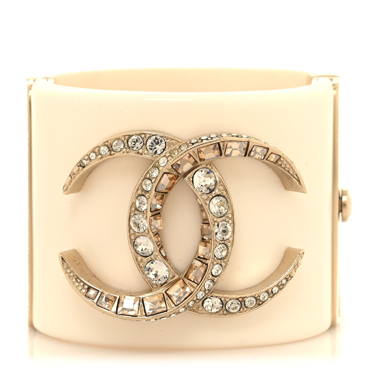 Chanel Resin Baguette Crystal Dubai CC Cuff Bracelet White Gold 1 of 5