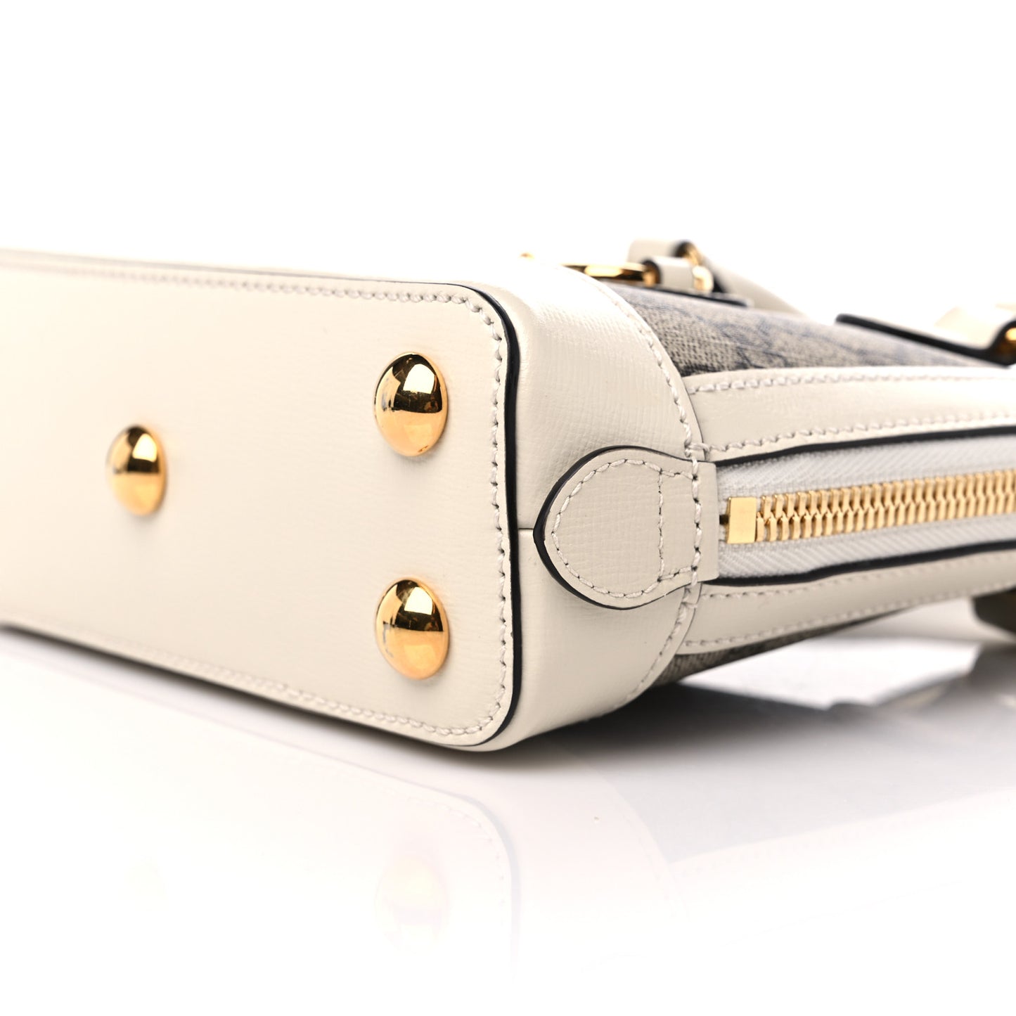 GG Supreme Monogram Azalea Calfskin Mini Horsebit 1955 Top Handle Bag Beige Ebony Mystic White