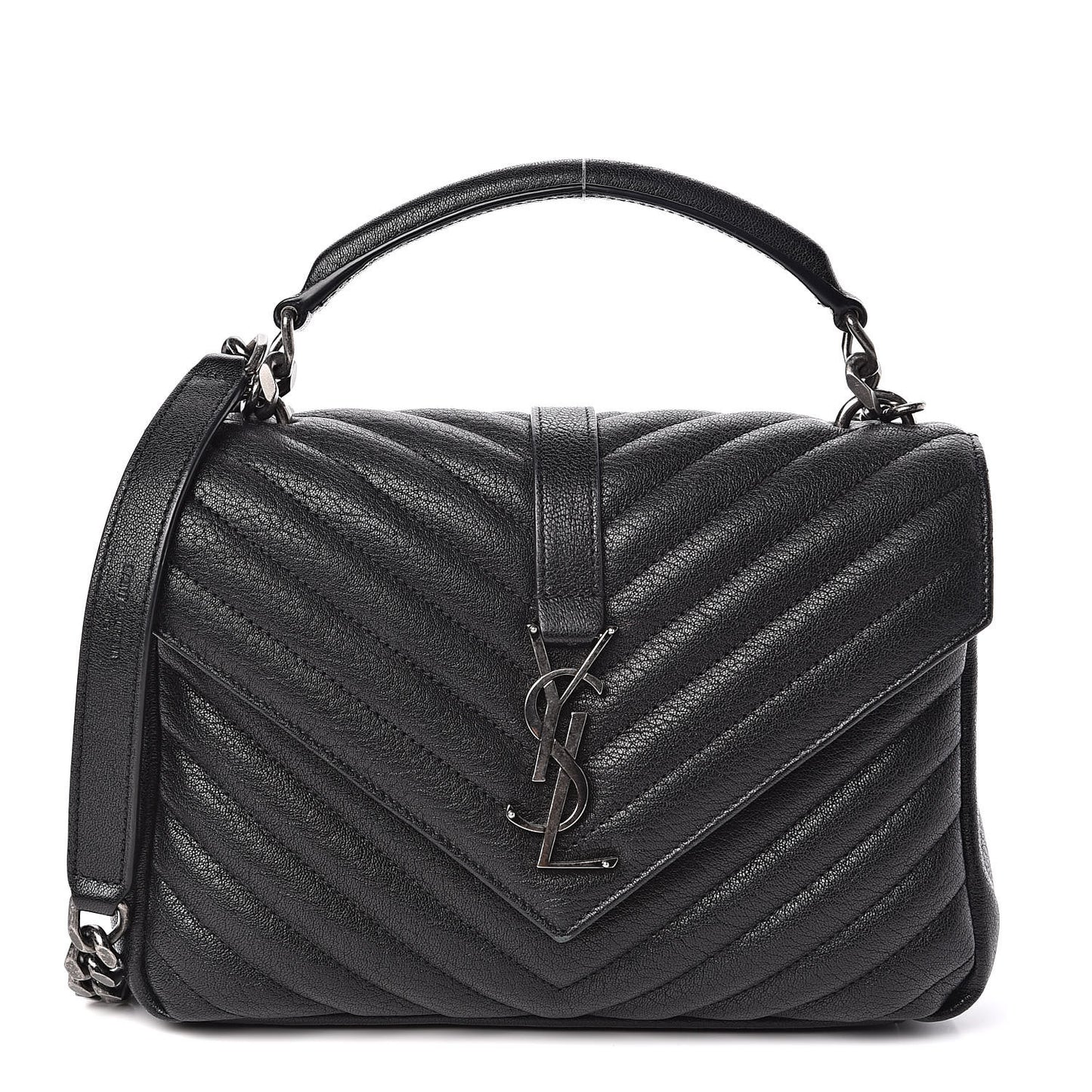 Sheepskin Matelasse Chevron Monogram Medium College Bag Black