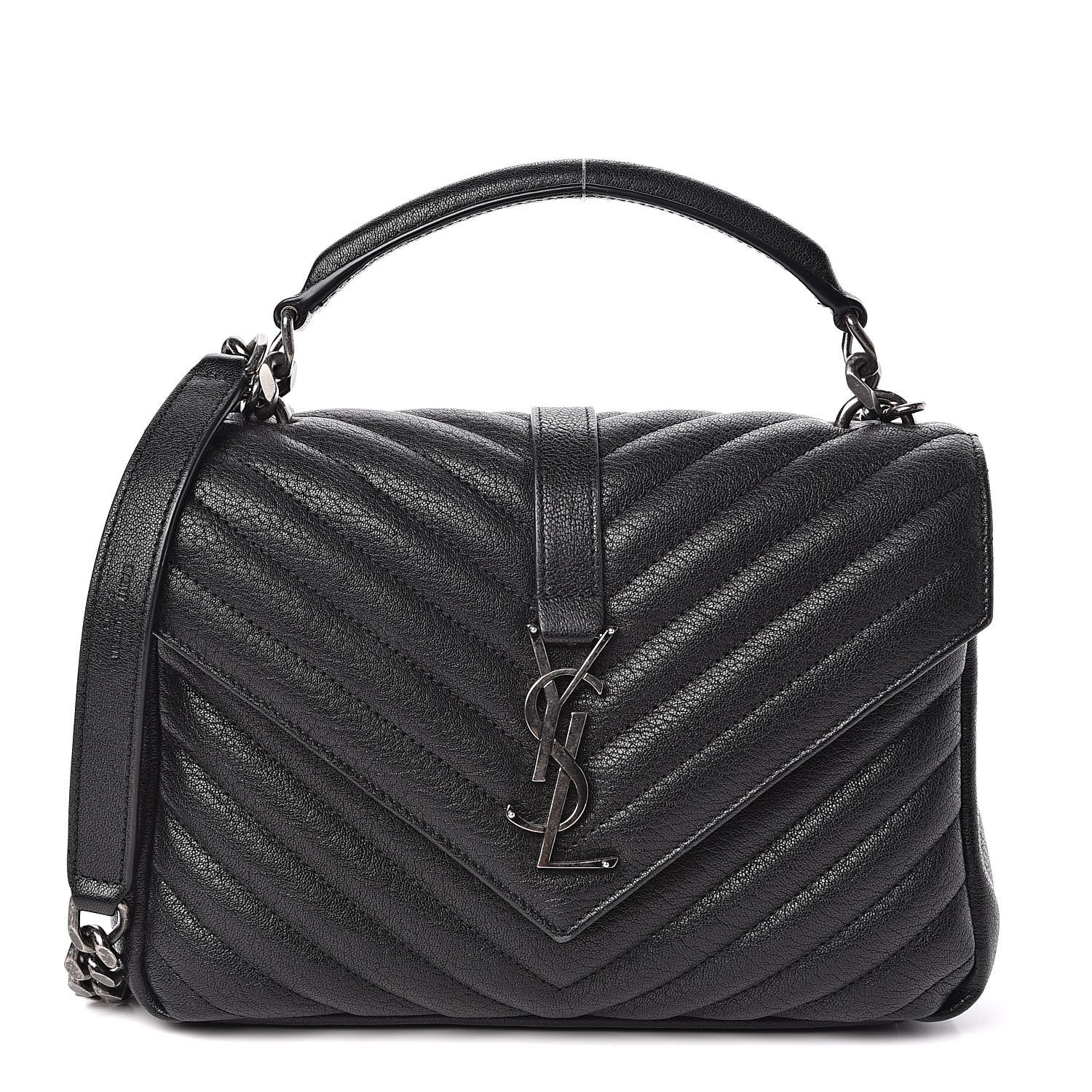 Saint Laurent Sheepskin Matelasse Chevron Monogram Medium College Bag Black 1 of 18