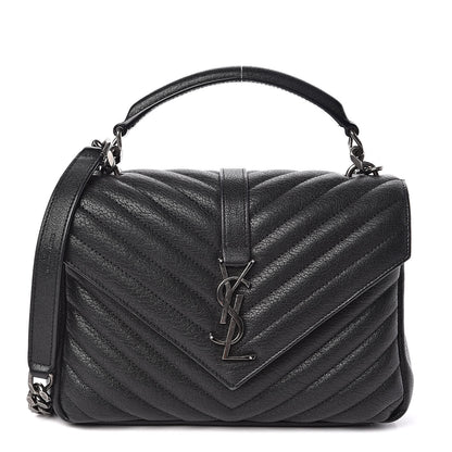 Saint Laurent Sheepskin Matelasse Chevron Monogram Medium College Bag Black 1 of 18