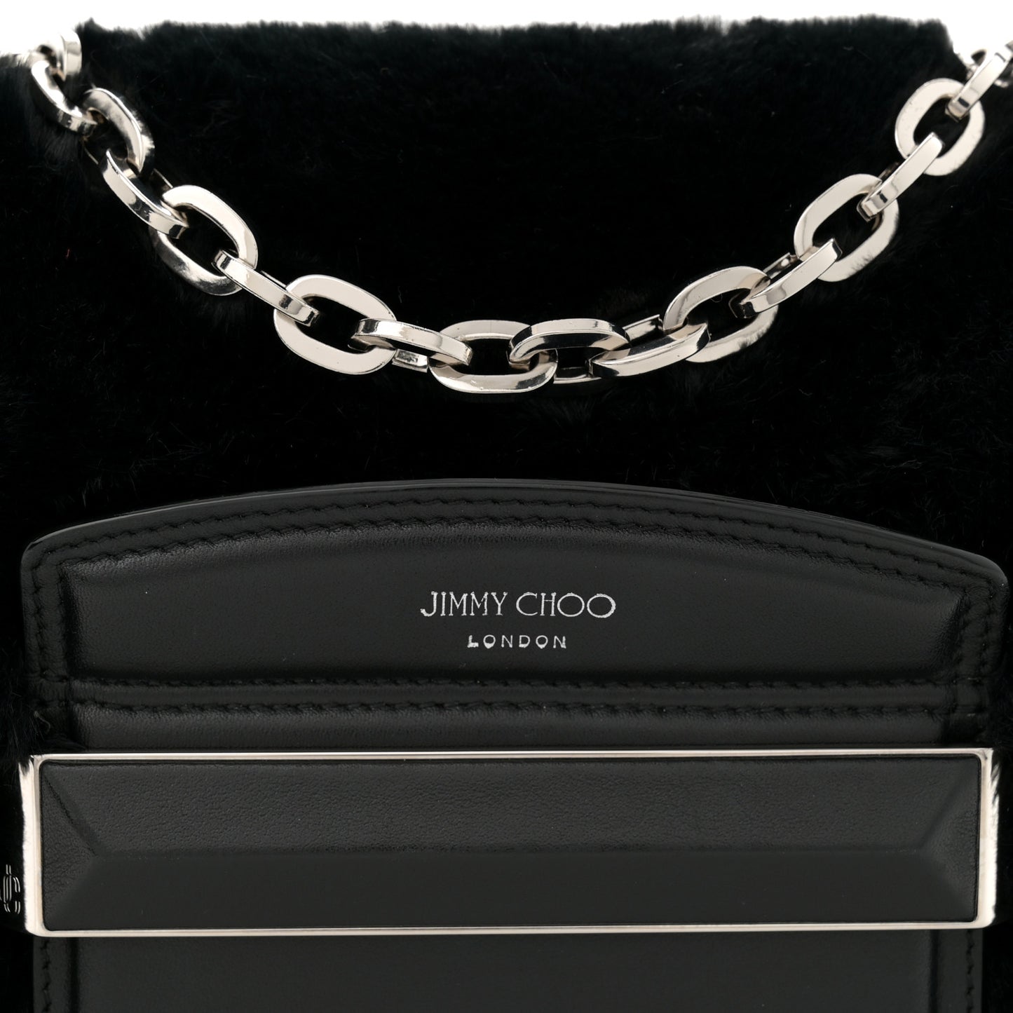 Faux Fur Carolina Chain Shoulder Bag Black