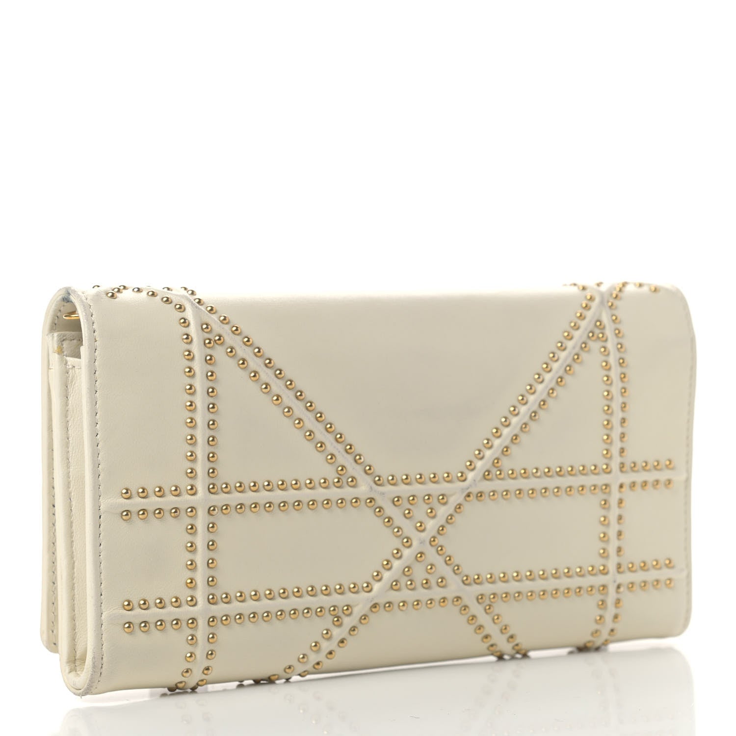 Christian Dior Calfskin Studded Diorama Croisiere Chain Wallet White 3 of 14