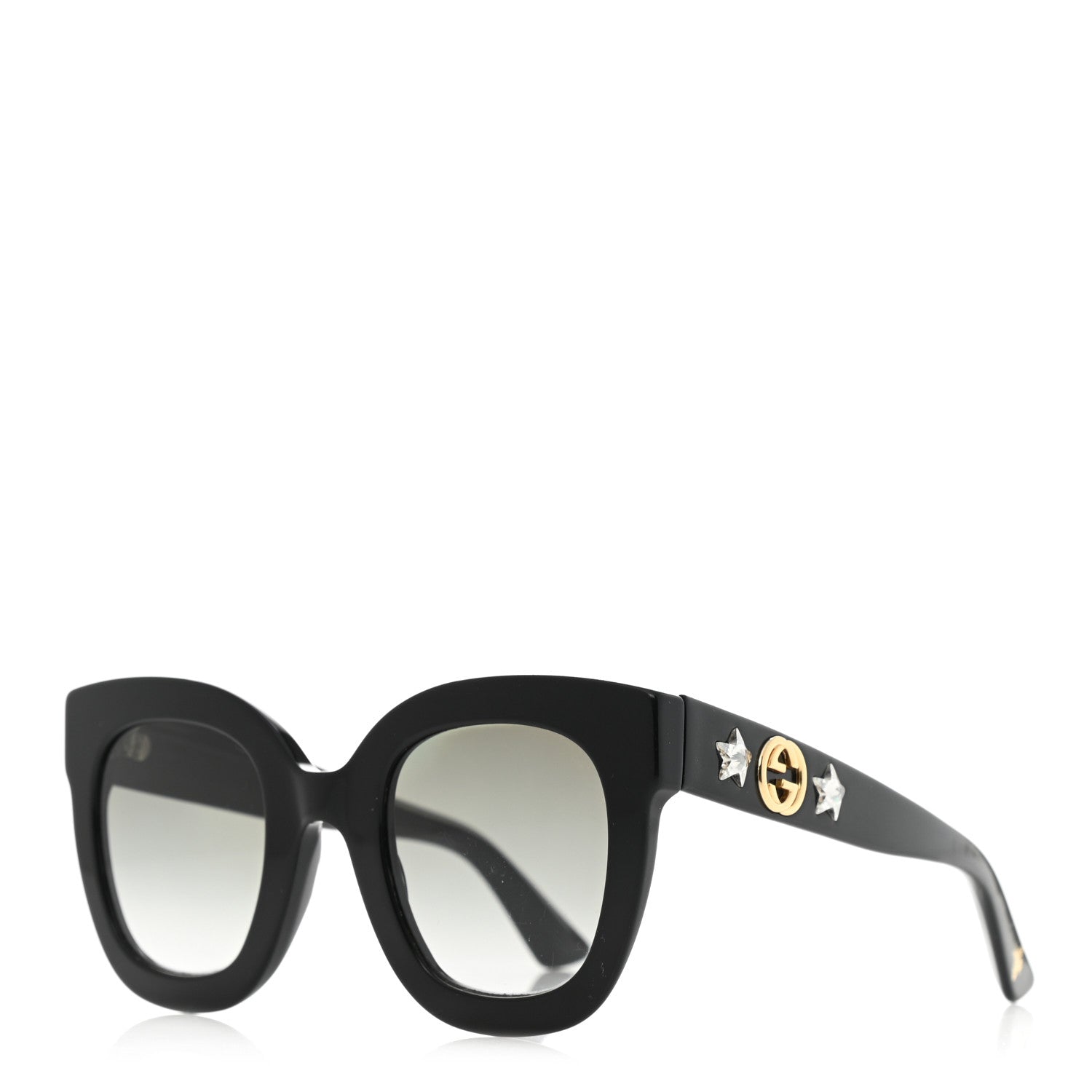Gucci Acetate Crystal Star Round Frame Sunglasses GG0208S Black 1 of 7