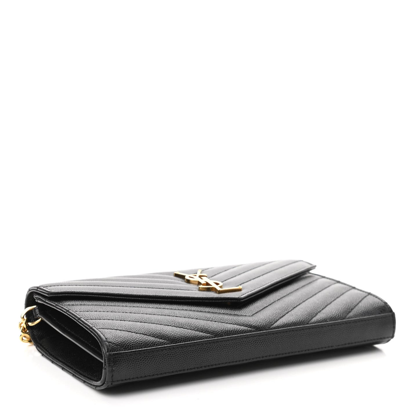 Grain De Poudre Matelasse Chevron Monogram Chain Wallet Black