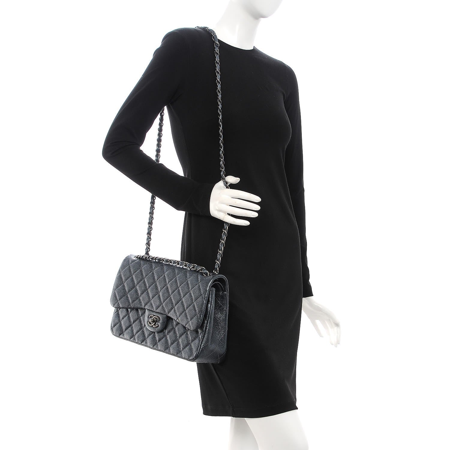 Chanel Pearly Caviar Quilted Jumbo Double Flap Grey 2 of 9
