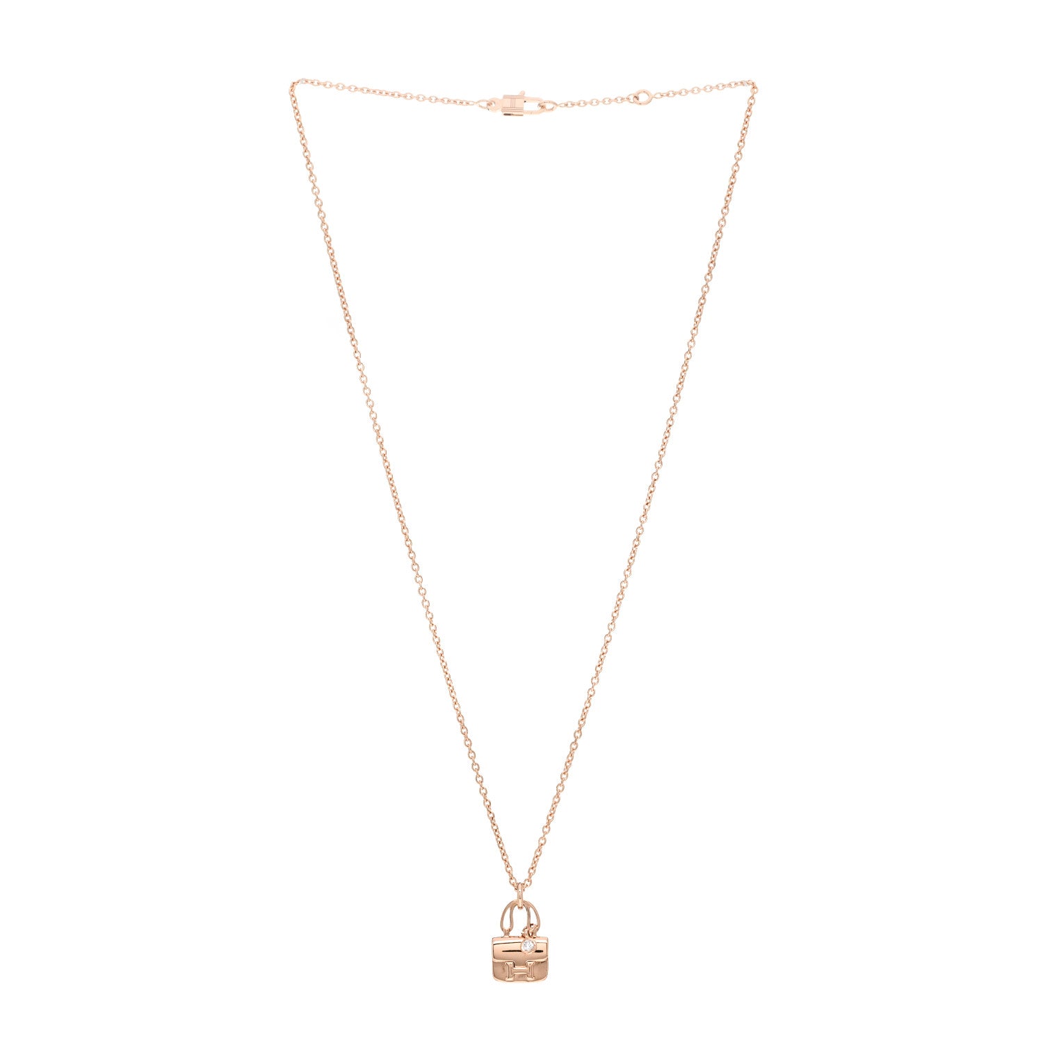 Hermes 18K Rose Gold Diamond Constance Amulettes Charm Pendant Necklace 2 of 3