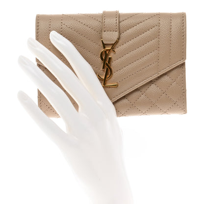 Saint Laurent Grain De Poudre Textured Mixed Matelasse Triquilt Small Monogram Envelope Wallet Dark Beige 2 of 6