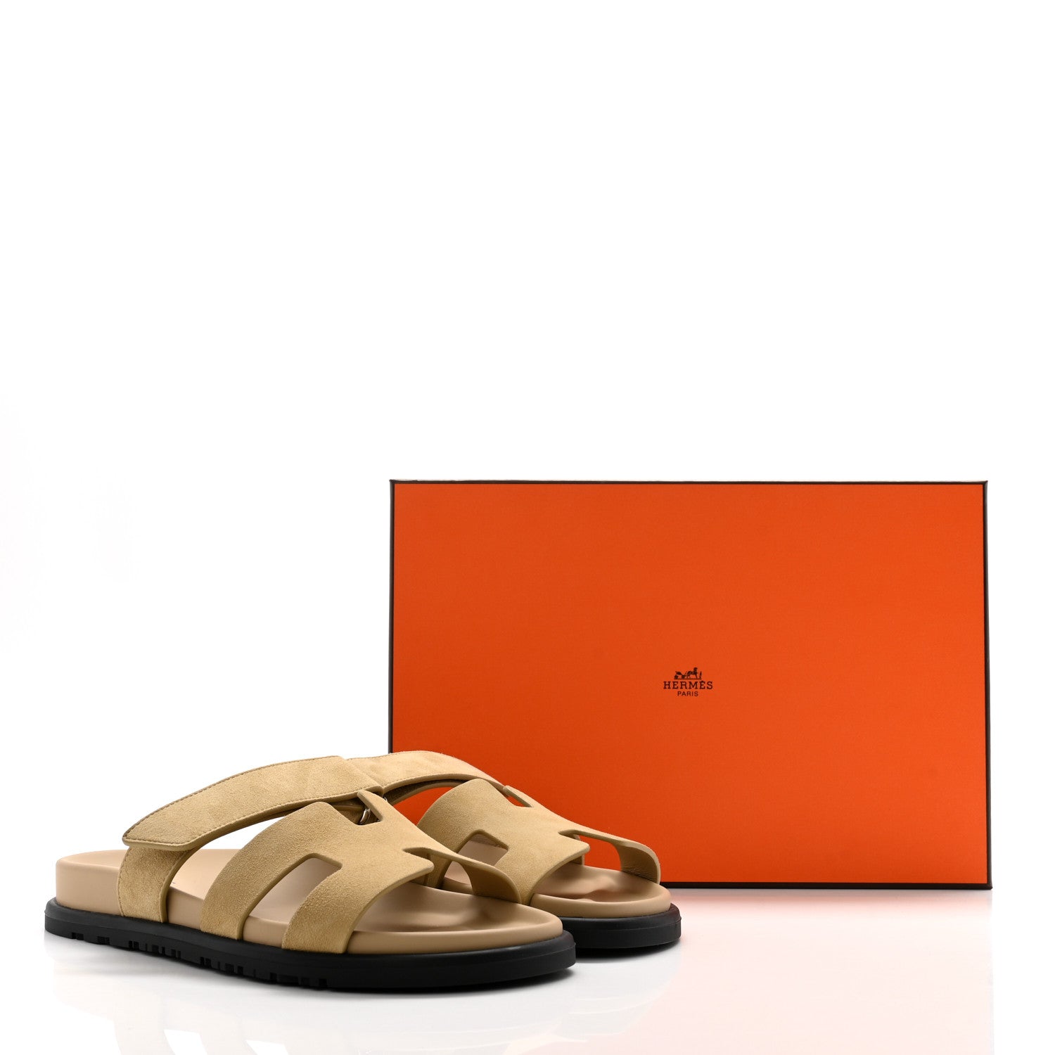 Hermes Suede Goatskin Womens Chypre Sandals 37 Beige Lin 1574447
